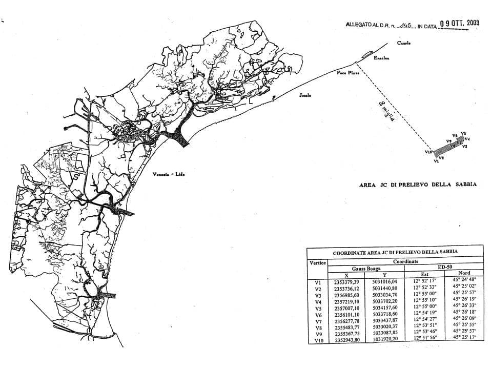 Mappa con la localizzazione dell'area di cava JC nell'Alto Adriatico