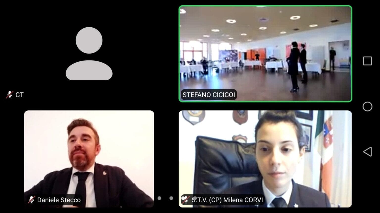 I partecipanti collegati da remoto nella schermata della videoconferenza